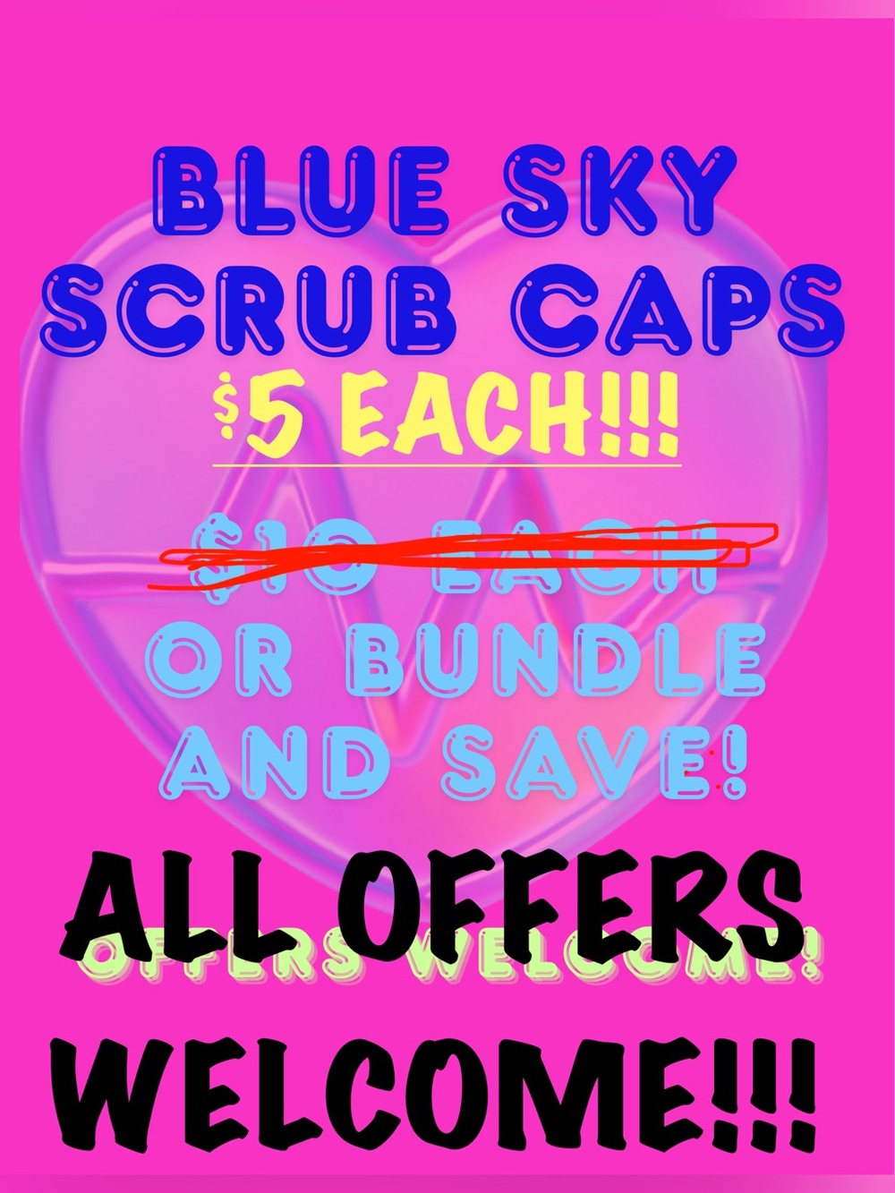 BLUE SKY SCRUB CAPS
$3 DOLLARS EACH -
 BOUTIQUE BRAND - $25 NEW